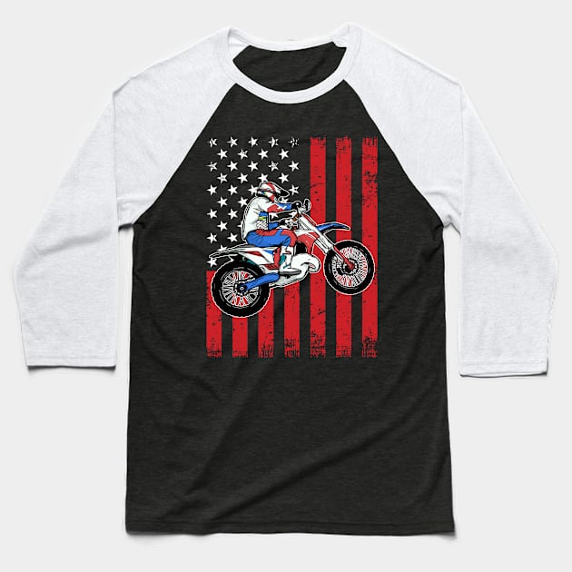 Patriotic Dirt Bike Distressed American Flag MX Motocross Baseball T-Shirt by Acroxth